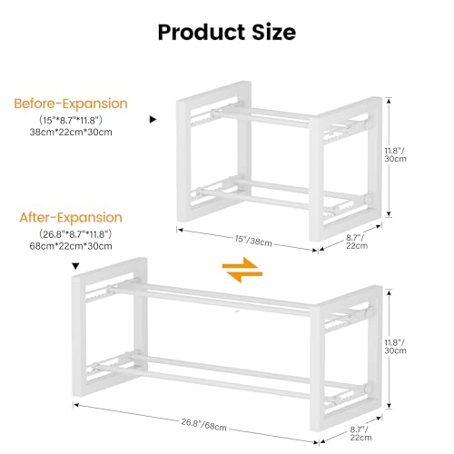 Homeiju Expandable Shoe Rack, 2 Tier Metal Shoe Shelf, Adjustable Shoe Stand for Sneakers, Boots, Heels, Heavy-Duty Steel Standing Shoe Organizer for Entryway, Closet, Bedroom, White - color: White, size: 2-Tier