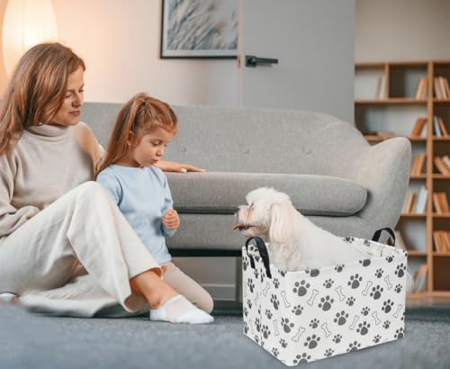 Rectangular Dog Basket,Dog Toy Bin,Dog Storage Basket Organizer.Waterproof PE Coating Puppy Storage Bin with Handles.Dog room decor,Dog Toys,Books,Kid's Gifts basket. (Dog Paw) - color: Dog Paw