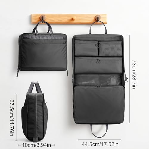 VS VOGSHOW Hanging Suitcase Organizer, 5 in 1 Foldable Travel Storage Bag for Women, Portable Packing Cube Closet with Compartments for Clothes (Black) - color: Black