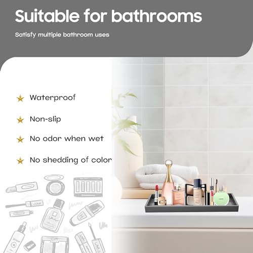 Vanity and Bathroom Tray, 11.8" ABS Countertop Organizer,Waterproof Vanity Tray for Toilet Tank,Perfume,Soap,Keys,Bathroom Accessories,Kitchen and Bath Trays,Non Slip Small Trays,Black - color: Black, size: 11.8" x 5" x 0.7"