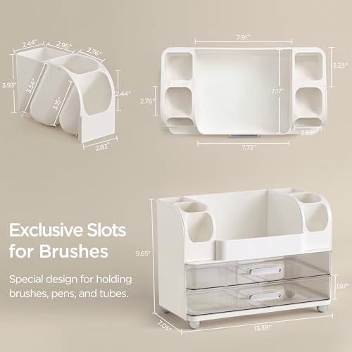HBlife Makeup Organizer for Vanity with Brush Holder, Large Bathroom Countertop Cosmetic Organizer Skin Care Storage, Easy to Store Lipsticks, Nail Polishes, Perfumes, Eyeshadow Palettes, White - color: White