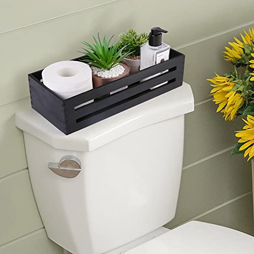 LotFancy Bathroom Decor Box, 2 Pack Wooden Toilet Paper Holder, Black Toilet Tank Basket, Back of Toilet Storage Basket, Farmhouse Toilet Tank Topper - color: Black (Hollowed-out)