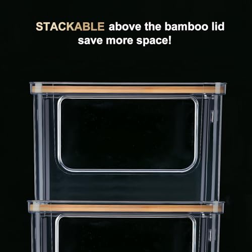 Hudgan Stackable Storage with Bamboo Top for Laundry Room Organization, Extra Large Trash Bag/Garbage Bag Dispenser, Under Sink Organizer, Pantry Organizers