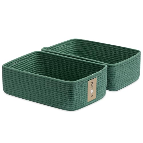 MiniArk Large Shallow Organizing Baskets 15x11x5.1 Inches - Rope Woven Storage Bins for Bathroom, Shelves, Cube Closet, Green 2 Packs - color: Green, size: 2pcs-L15×W11×H5.1"