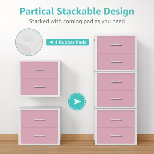 BOLUO Stackable Closet Drawers for Clothes Organizers and Storage Fabric Pink 2 Drawer Dresser for Bedroom 2 Packs Modern Small - color: Pink, size: M(11.2"D x 15.2"W x 16.1"H)