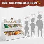 FOUCSSOMEI Toy Storage Organizer, 3-Tier Wooden Kids Toy Storage with Bookshelf, Movable Compartments, Safe and Stable Design, for Space Saving, Large Size, Patent Design - size: Large Size