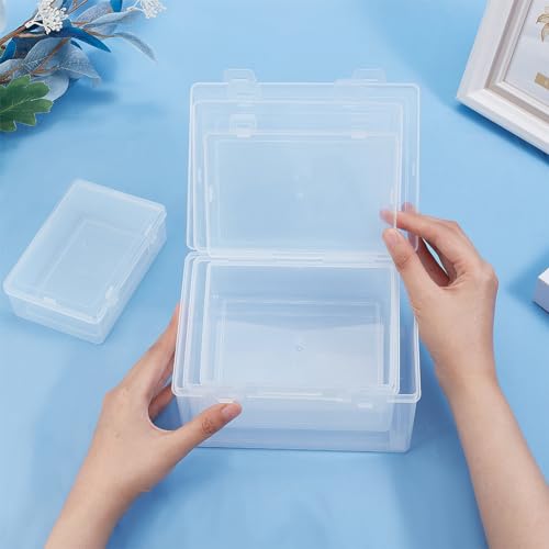 BENECREAT 4 Sizes Bead Storage Organizer Box, Rectangle Clear PP Plastic Box Containers, Dustproof Case with Hinged Lid for Cards, Beads and Craft Supplies - size: 4 Sizes