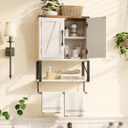 Bonnlo Wall Cabinet Farmhouse with Tower Bar Small Bathroom Medicine Cabinet Over Toilet Storage Organizer with Tower Bar Wall Mounted for Bathroom Kitchen Rustic White & Brown - size: Small - Farmhouse