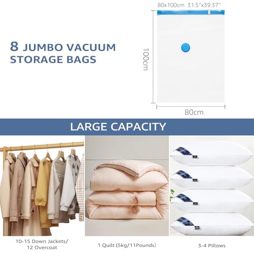 BoxLegend Vacuum Storage Bags with Large Size Hand Pump 8 Jumbo 31.5’’x39.37’' Thickened Vacuum Seal Bags for Clothing Space Saving Vacuum Pack Storage Bags for Pillow Comforters Bedding - size: 8 Jumbo