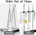 2 Pack 3 Racks and 4 Hooks Broom and Mop Holder Wall Mounted Garage Organizer Storage Tool Racks Stainless Steel Heavy Duty Hooks Self Adhesive Solid Non-slip Wall Hangers for Home Kitchen Garden - color: 3 Racks & 4 Hooks