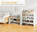 2 Pack 2 Tier Small White Shoe Rack For Closet, Stackable Shoe Shelf Organizer for 18 -24 Pairs of Shoes, Small Shoe Storage Organizer for Entryway, Hallway,Living Room, Bedroom, Size 28.5"* 11" * 13" - size: 2 Pack (28.5" Long)