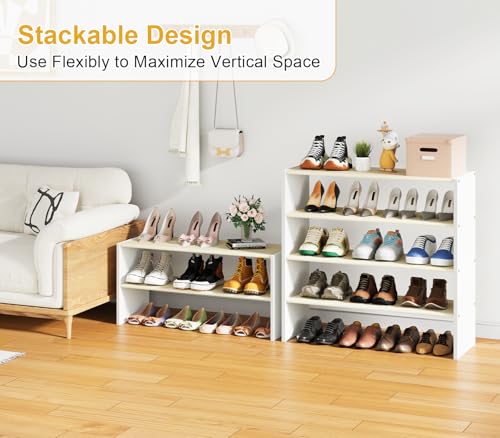 2 Pack 2 Tier Small White Shoe Rack For Closet, Stackable Shoe Shelf Organizer for 18 -24 Pairs of Shoes, Small Shoe Storage Organizer for Entryway, Hallway,Living Room, Bedroom, Size 28.5"* 11" * 13" - size: 2 Pack (28.5" Long)