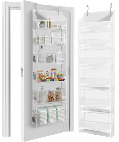 HOMELUX THEORY UPGRADED 6 Tiers Over The Door Organizer Hanging - 100D EXTRA THICK & 50lbs HUGE CAPACITY, 12 Side Mesh Pockets Over The Door Shoe Organizer, Hanging Closet Organizer (Transparent, 1pc) - color: 6. Transparent, size: Standard 1 set
