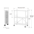 Folding Storage Shelves, 3-Tier Metal Foldable Shelf Shelving Rack Organizer On Rolling Wheels in Kitchen Warehouse Patio Pantry Basement Collapsible Shelves No Assembly (White, 3-Layer) - color: White/3-tier