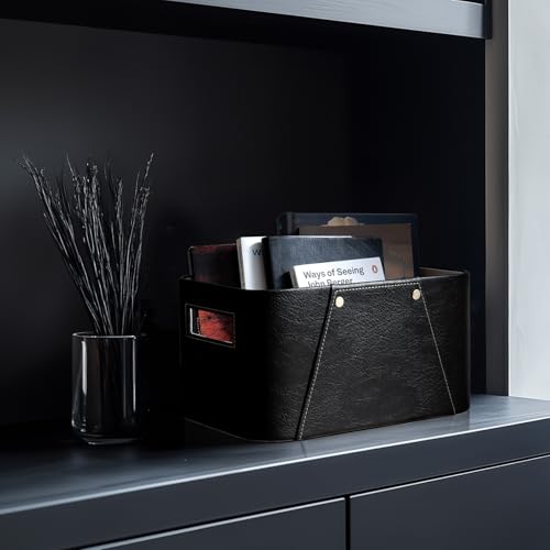 La Jolie Maison Storage Baskets for Organizing, 2 Pack, Luxury Vegan Leather Storage Cube Boxes for Closet Shelf Cabinet Bookcase, Carbon Black - color: Carbon Black