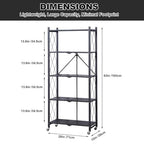 IDEALHOUSE 5 Tier Folding Shelves with Wheels, Heavy-Duty Storage Rack, No Tools Assembly, 63" H for Kitchen Pantry Garage Office, Black