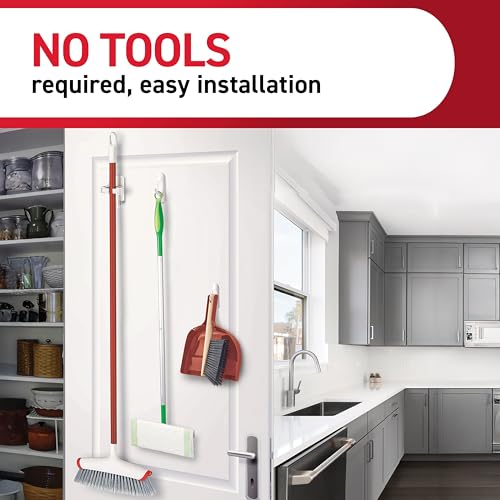 Command Closet Organization Essentials, 1 Broom Holder and 2 Utility Hooks, Damage-Free Hanging Household Cleaning Tool Organizer for Closet, Laundry Room, and Kitchen