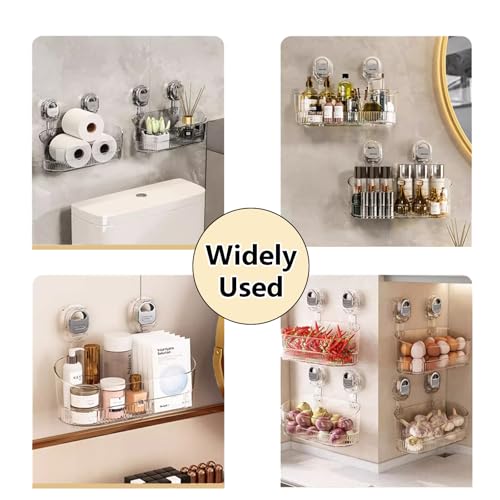No-Drill Wall Mount Storage Box with Strong Suction Cups, Large Capacity Transparent Bathroom Organizer for Sink & Shower, Heavy Duty Holder for Cosmetics & Toiletries