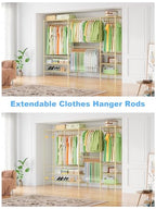 Ulif E11 Heavy-Duty Garment Rack, Metal Freestanding Clothes Rack and Closet Storage Organizer System with 8 Shelves and 4 Hanger Rods, (73.2-97.6)" W x 14.5" D x 71.2" H, Load 1034 LBS, Gold - color: Gold