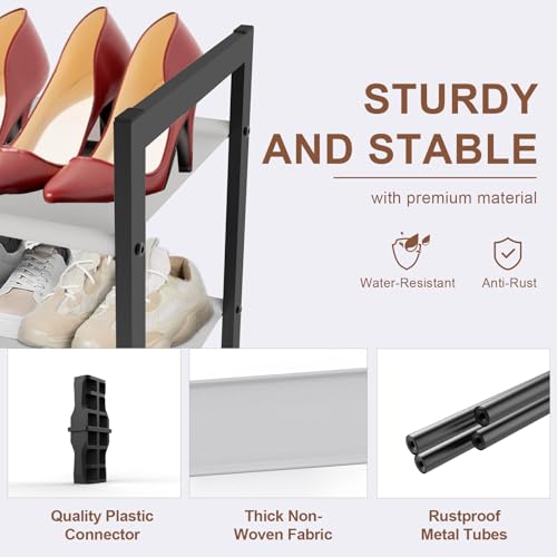 6-Tier Shoe Rack Organizer, Zero-Wobble Metal Frame with Screw-Fastened Joints, 11.8" Deep Heel-Friendly Non-Woven Shelves, Stackable Shoe Storage for Closet & Entryway - size: 6-Tier