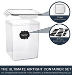 Large Food Storage Containers 5.2L (175oz), MCIRCO 4 Pieces Plastic Airtight Food Storage Containers for Flour, Sugar, Baking Supplies, with 4 Measuring Cups and 20 Labels - size: 5.2L