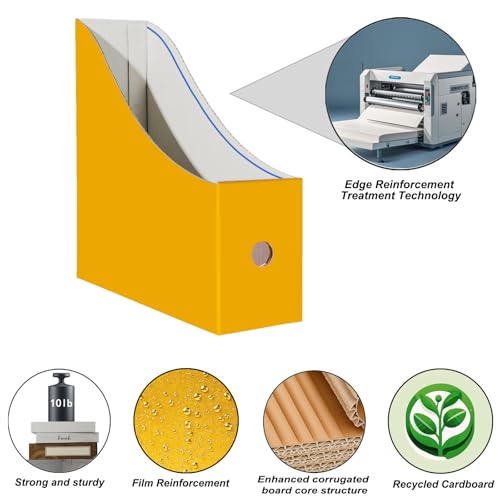 Limitliho Magazine Holde, Magazine File Holder for Home, Office, Desk, 10.6'' H×10.2'' L ×3.5''W Magazine Storage Box (Yellow, 6 Pack) - color: Yellow, size: 6 Pack