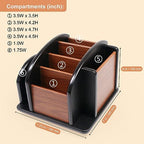 Coideal Remote Control Holder Caddy - Wooden Rotating Coffee Table Organizer Large Spinning Wood Remote Holder for Living Room Office (6 Compartments, Brown & Black) - size: 6 compartments