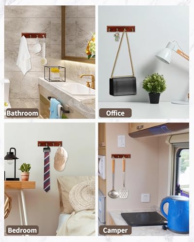 CypherX Key Holder Wall Mount Adhesive, Easy Removal Super Adhesive Tapes, No Damage Small Key Rack with 4 Hooks for Entryway Door Bathroom and Kitchen (Brown) - color: Brown-S