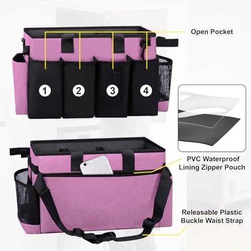 Wearable Large Cleaning Caddy Bag for Housekeeper, Clean Supply Organizer with Adjustable Shoulder, Waist & Handle Straps, Detailing Bag for Kitchen Supplies (Pink) - color: Pink