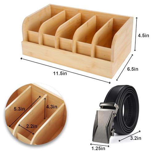 GTI Belt Organizer, 5 Compartments Belt Organizer for Closet and Drawer, Bamboo Display Case for Tie and Belt, Belt Storage Organizer for Men Women (Wooden) - color: Wood, size: 5 Compartments