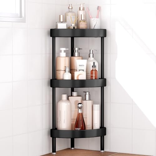 Nieifi Corner Shower Caddy Stand-3 Tier Rustproof Anodized Aluminum Standing Shower Organizer-Shower Caddy Corner-Dual Stability to Anti-Shaking-Height-Adjustable Legs for Uneven Surfaces-Black - color: Black, size: 3-Tier