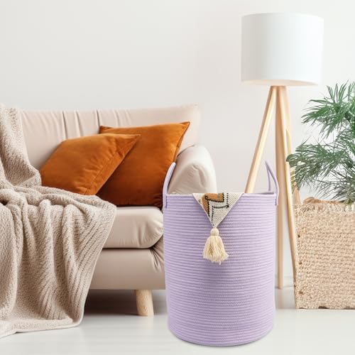Woven Cotton Rope Laundry basket-15”X20” Laundry Hamper-Rope Storage Basket for Dirty Clothes, Toys and Blankets Perfect for Bathroom, Baby nursery and Living Room Storage (purple) - color: purple, size: regular