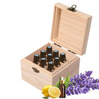 Pure Vie Wooden Essential Oil Storage Box Travel Organizer Case with Bottle Cap Label - Aromatherapy Nail Polish Fragrance Container, Holds 16 Bottle for 5-10ml - Keep Scented Oil Safe & Space Saver