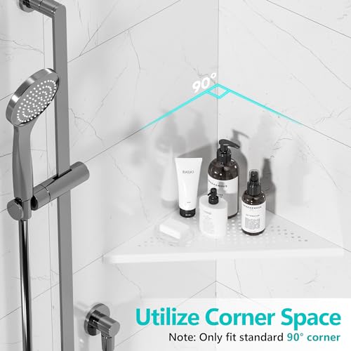 Qeke Bathroom Corner Shelf, Recessed 12" Shower Shelf Caddy, SUS304 Stainless Steel Shelf Wall Mount Triangular, No Drilling, Matte White - color: Matte White, size: 12"- 1 Pack