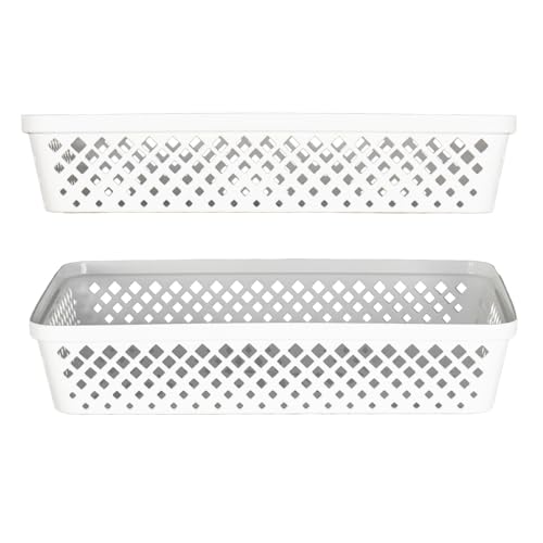 Glad Plastic Storage Basket Set - Multipurpose Drawer Trays, Kitchen Pantry Containers, and Bathroom Bins - 3 Pack Large Organizers, White - color: White, size: Large