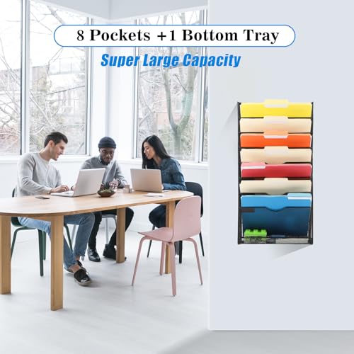 EASEPRES Desk File Organizer Mesh 9-Tier, Hanging Wall Mount Document Organization Stand, Desktop Vertical Mail Paper Folder Holder Rack with Bottom Tray for Office Home Cubicle Countertop, Black - color: Black, size: 8 Tier Upgrade
