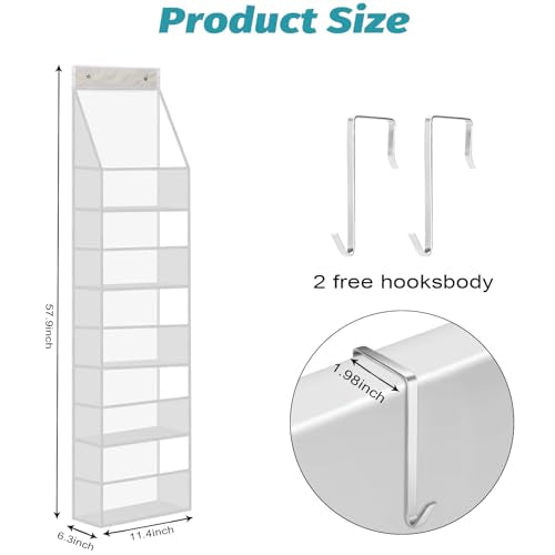 Ultra Sturdy 5-Shelf Over The Door Hanging Pantry Organizer with Clear Plastic Pockets - Large Capacity Room Organizer for Closet, Bedroom, Nursery, Bathroom & Sundries (28lb Load) - color: White