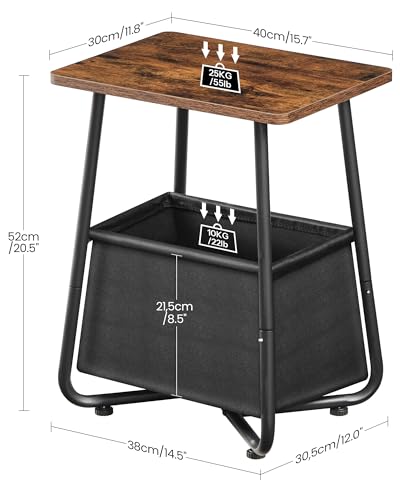 CHOEZON Small Nursery Side Table with Removable Fabric Basket, Compact End Table for Small Spaces, Space-Saving Nightstand for Bedroom Living Room, Rustic Brown TBZ13BF - color: Rustic Brown + Black