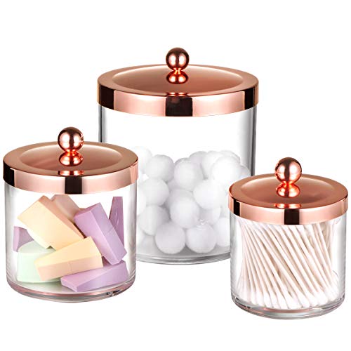 SheeChung 3-Pack Plastic Apothecary Jars with Rose Gold Metal Lids - Large 50oz, 25oz & 15oz Acrylic Storage Set - Shatterproof Laundry Room & Bathroom Organizer - Modern Minimalist Chic Decor - color: Rose Gold, size: 50 oz & 25 oz & 15 oz