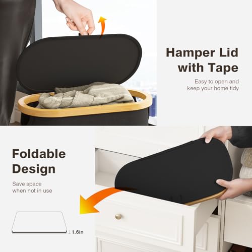 Slim Laundry Hamper with Lid, 60L Small Laundry Basket with Handles&Removable Bag, Thin Dirty Clothes Hampers for Laundry, Narrow Laundry Hampers for Bedroom Aesthetic, Black - color: Black, size: 60L