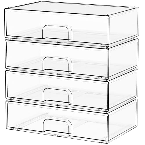 Yieach 12.1''W Clear Stackable Storage Drawers,4Pcs Acrylic Drawer Organizer for Hair Accessories,Makeup Organizers,Plastic Office Supply Organizer for Pen,Pencil,Medicine,Accessory,Craft Organization - color: Clear-12.2 In Width, size: 4 PCS