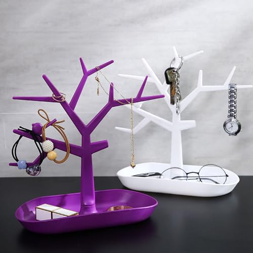 OULIGET Tabletop Key Holder Stand Tree Key Rack,Stand Jewelry Display Necklace Ring Earring Holder Rack,Jewelry Organizer Tray Home Decor for Home Entryway (Purple) - color: Purple