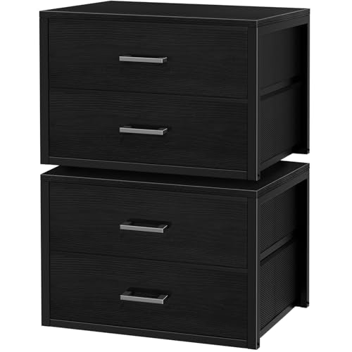 BOLUO Stackable Storage Drawers Closet Organizers and Storage Fabric 2 Drawer Dresser for Bedroom Set of 2 Black Modern - color: Black, size: L(15.7"D x 21.1"W x 16.1"H)