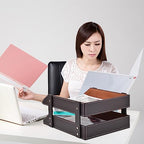 Leather Desk Organizer,2-Tier Stackable Letter Tray Holder,Office Supplies Desktop Storage Box for Document,Stationery,Magazines,Newspapers,Letters and Other Home Office Paper Sundries,Coffee - color: Coffee