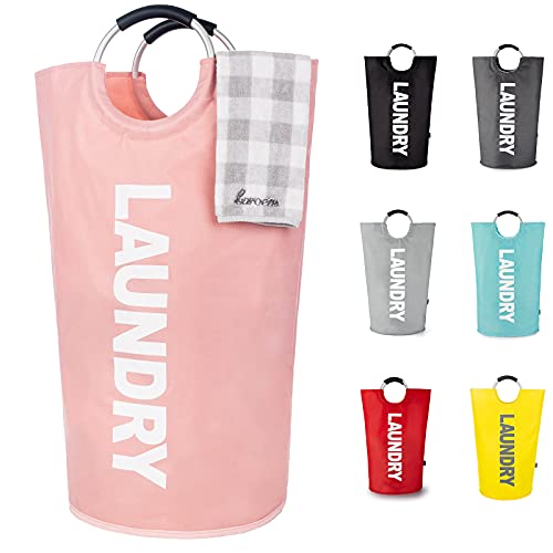 Caroeas 90L Laundry Basket (13 Colors), Waterproof Laundry Hamper, Laundry Bag with Padded Handles, Clothes Hamper Stands Up Well, Collapsible Laundry Basket Easy Storage - color: Pink, size: 90L
