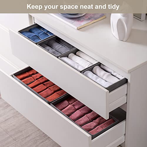 6 Pack Woven-Fabric Dresser Drawer Organizers, 36 Cells for Clothing & Baby, Bedroom Storage Drawers - color: Gray, size: 6 cells