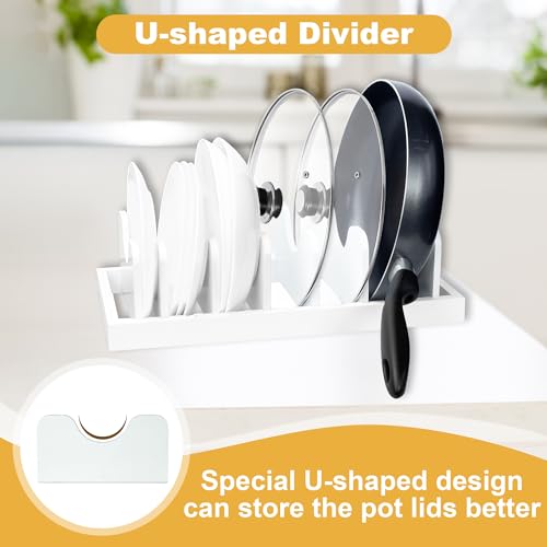MinBoo Bamboo Pot Lid Organizer Pot Lid Holder, Pot and Pan Organizer Drawer Organizer for Pot Lids, Pans, Cutting Boards & Baking Sheets, Dinner Plates, Reusable Containers in Cabinet Storage,White - color: White