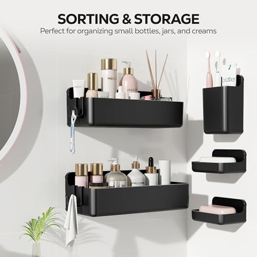 Nieifi Shower Shelves 5 Pack, Adhesive Shower Wall Shelf Organizer for Bathroom Organization, Black - color: Black, size: 5 pieces