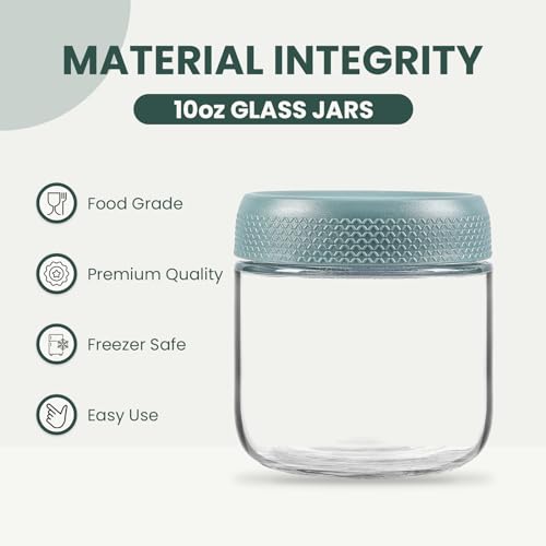 NETANY 6-pack 10oz Glass jars with Airtight Lids, Overnight Oats Containers with Lids, Wide mouth Mason Salad jars, Glass Food Storage Containers for Snacks Yogurt Spice Sugar - color: Multicolor- 10 oz (6 Pack)