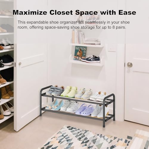 KANAV 2-Tier Expandable Shoe Rack, Adjustable Shoe Organizer & Storage for Closet, Small Space Saving Shoe Rack for Entryway, Bedroom, or Office – Sturdy & Durable Design - color: Black, size: 2-Tiers